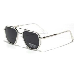 Frosted White & Silver (Black Lens) Polarized Aviator Sunglasses (BRAND-NEW & GO